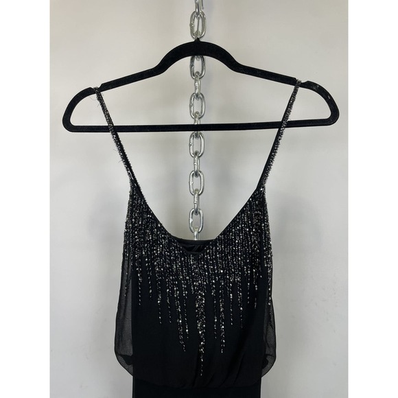 Yumi Kim Black Beaded‎ Spaghetti Strap Mini Dress Size Medium - Picture 3 of 9